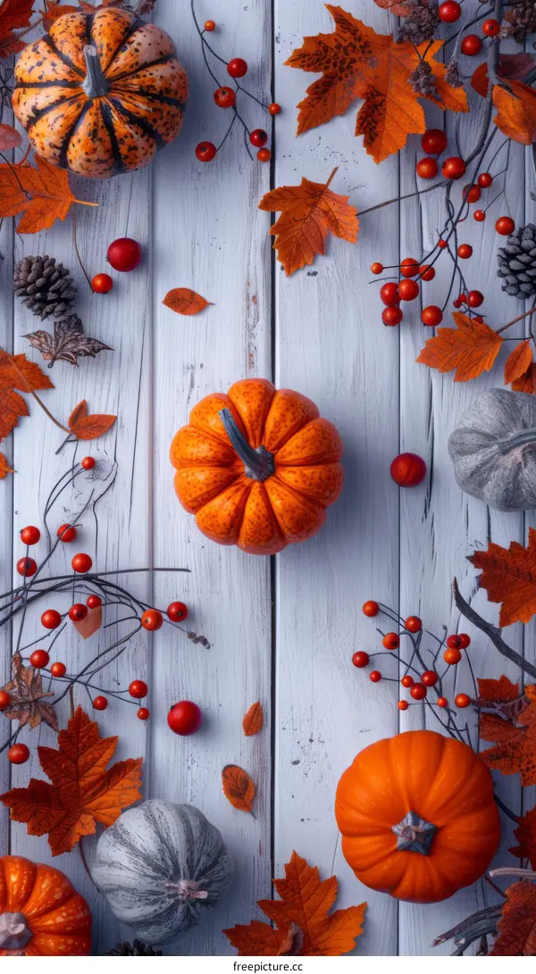 A beautiful still life of pumpkins and fall leaves