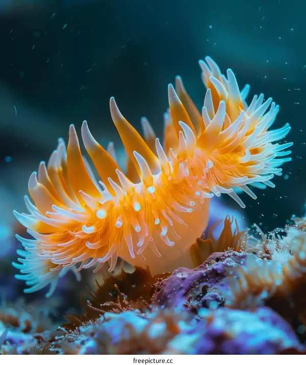 Orange and White Sea Anemone in Underwater Closeup