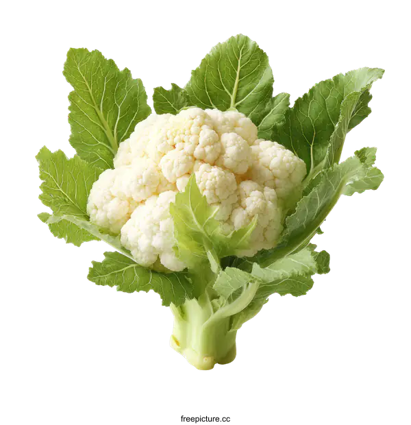 [Transparent Background PNG]Fresh Cauliflower Head with Leaves