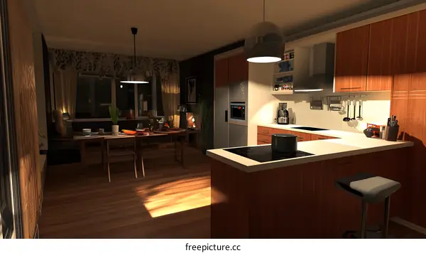 Modern Kitchen Interior Design with Wooden Cabinets and Stainless Steel Appliances