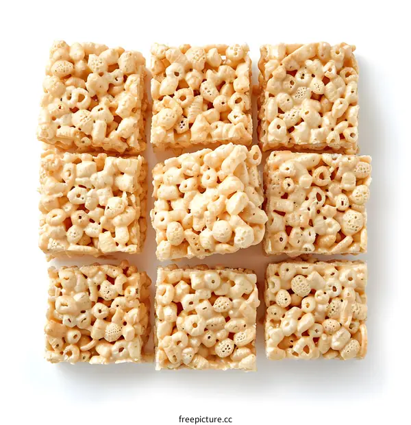 Nine squares of crispy cereal treats