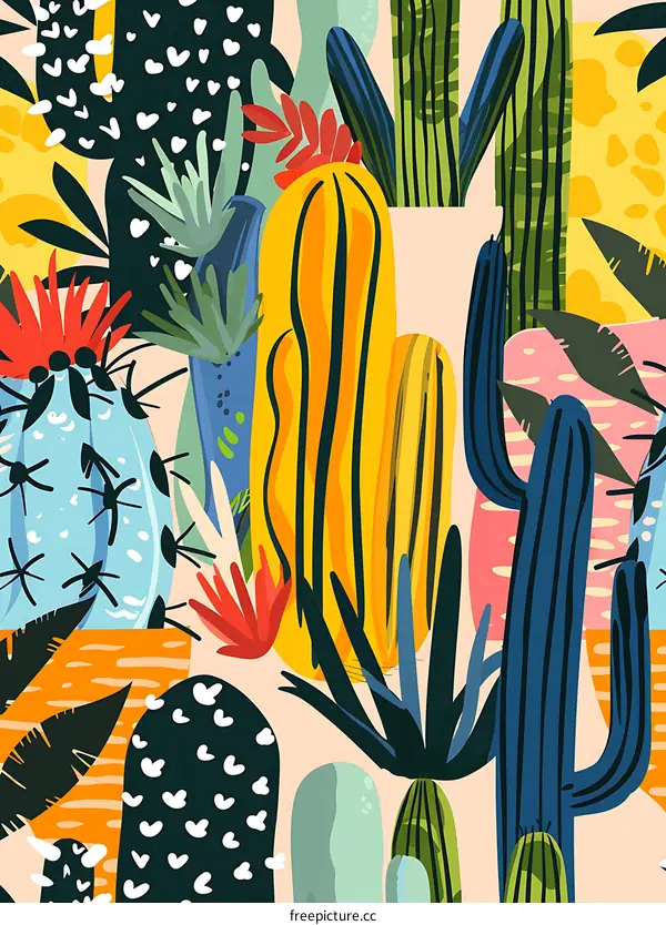 Cactus Plants Seamless Pattern Design