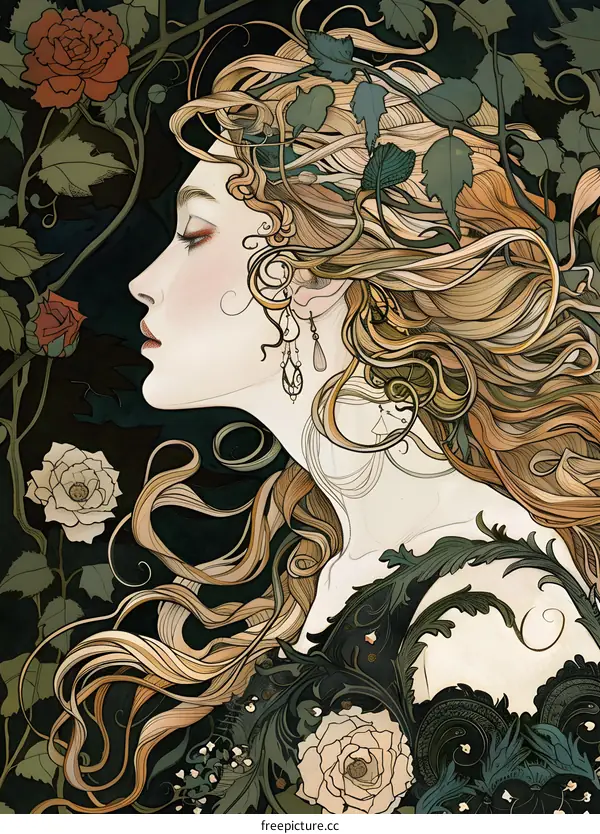 Art Nouveau Woman with Flowers