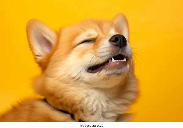 A cute puppy with its eyes closed and mouth open