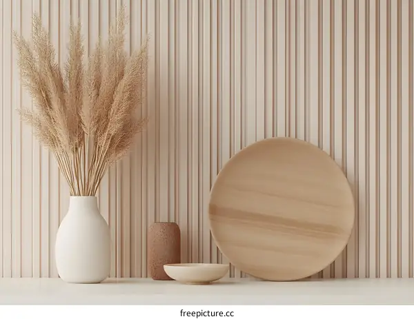 Minimalist Home Decor With Dried Grass and Wooden Plates