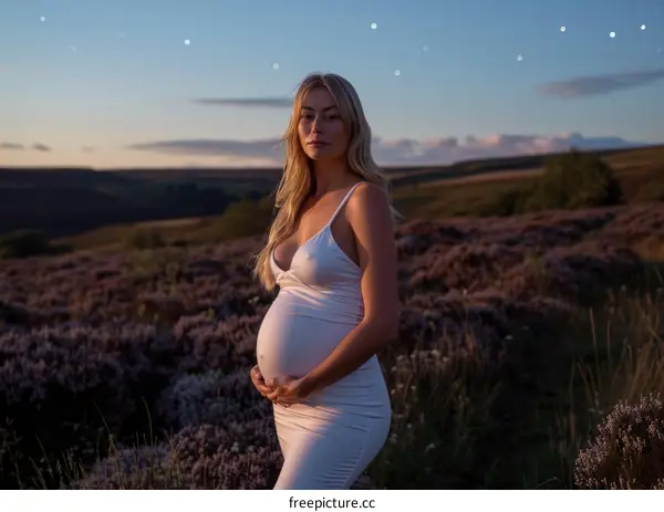 A Serene Mother-To-Be Awaits New Life Under a Starry Sky