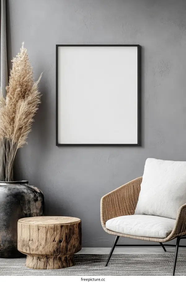 Modern Minimalist Home Interior Mockup with Empty Frame