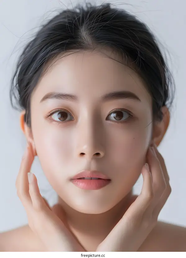 Portrait of a Beautiful Asian Woman with Soft Skin