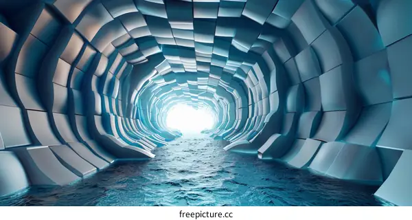 Blue Futuristic Tunnel in Cyberspace