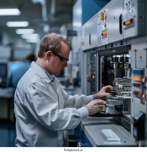 technician in clean suit working on a piece of equipment