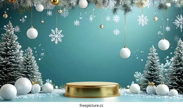 Christmas Holiday Scene with Snow-Covered Trees