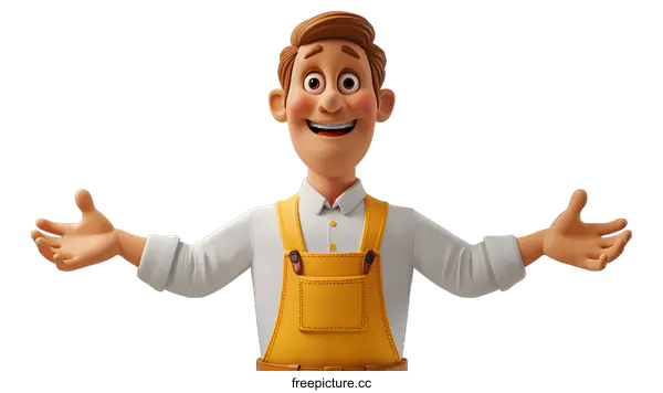 [Transparent Background PNG]Smiling Cartoon Worker With Open Arms