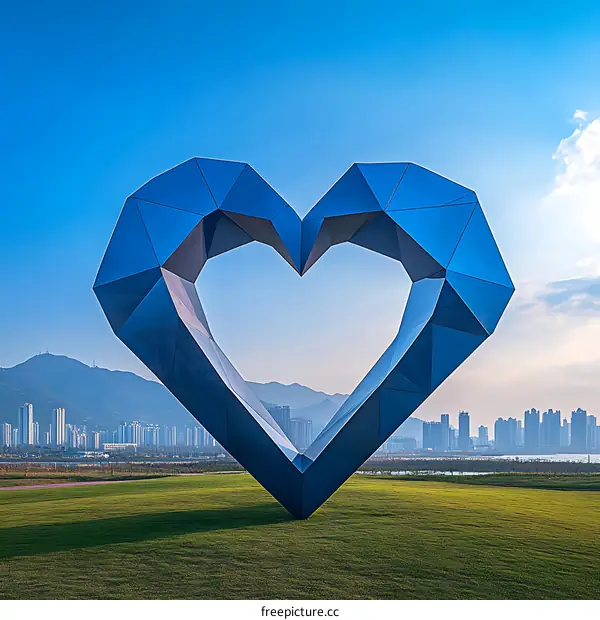 Modern Blue Heart Sculpture in a Park