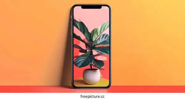 Minimalist Phone Mockup With Green Plant