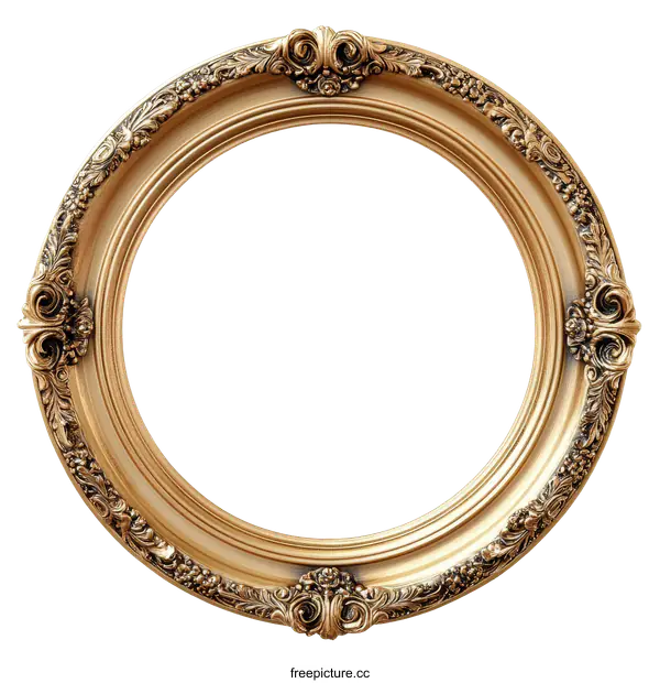 [Transparent Background PNG]Ornate Gold Circular Picture Frame