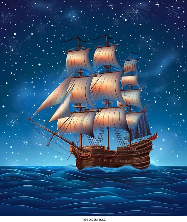 Sailboat Under a Starry Night Sky