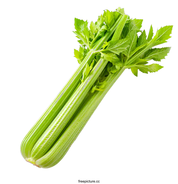 [Transparent Background PNG]Fresh Green Celery Stalks on White Background