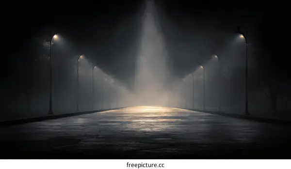 Misty Night Street Lights Illumination