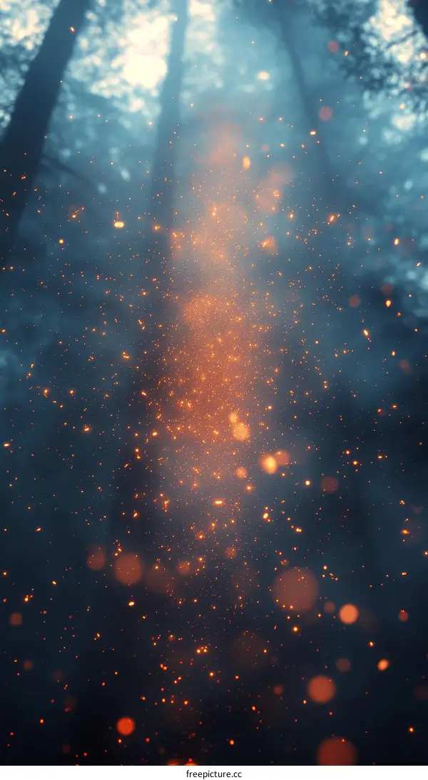 Sparkling Fire Sparks in the Dark Forest