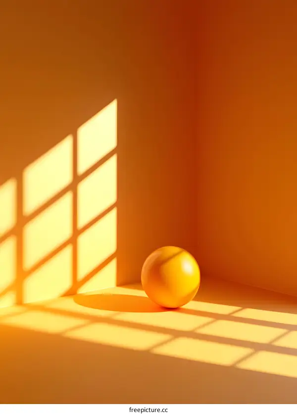 Abstract Minimalist Yellow Sphere in Corner Room with Sunlight Shadow