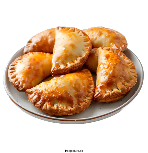 [Transparent Background PNG]Empanadas on Plate Isolated on White Background