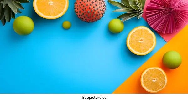 Colorful Summer Fruit Background with Pineapple and Orange Slices