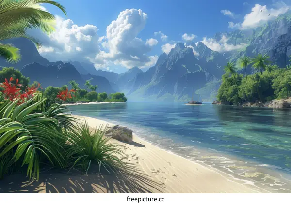 Tropical Paradise Island with Majestic Mountains