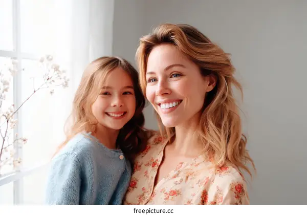 Mother and Daughter Smiling Close-up Portrait