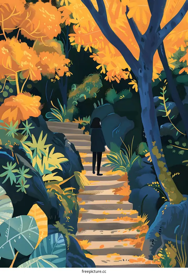 Woman Standing on Steps in the Woods