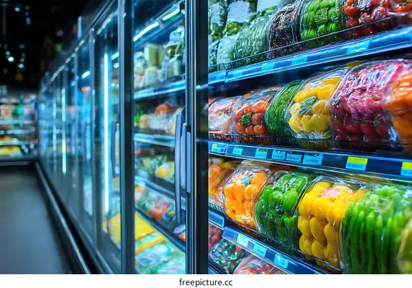 Refrigerated Produce Display in a Grocery Store