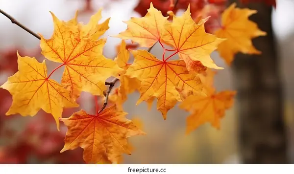 Autumn Maple Leaves in Red Yellow Orange