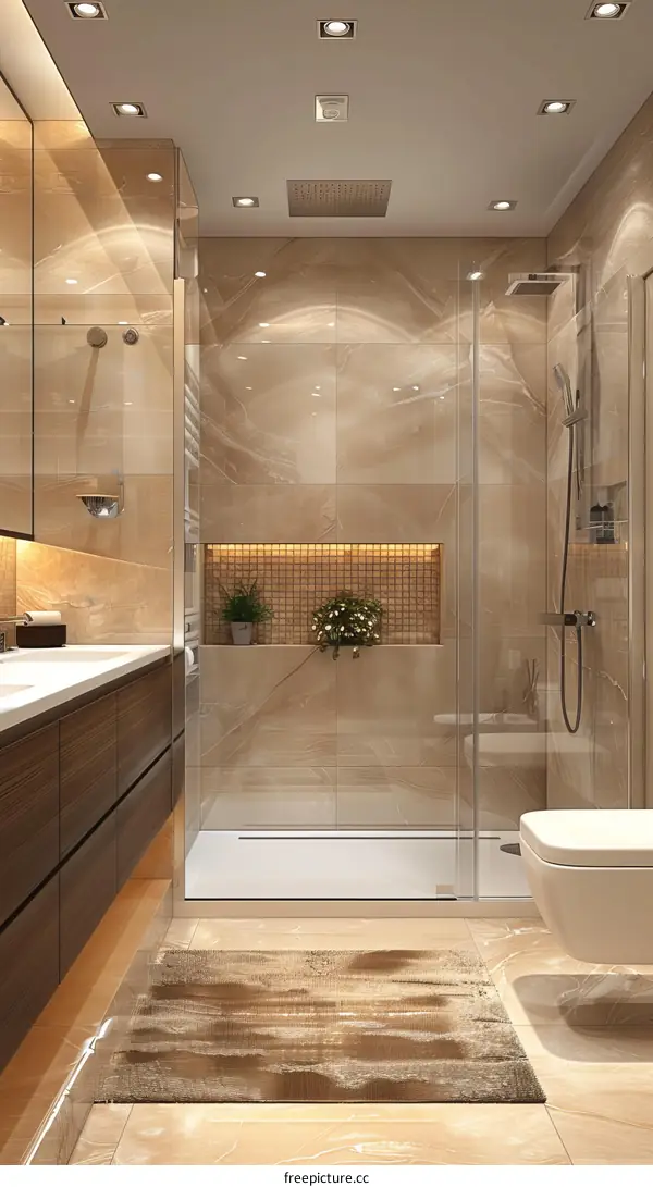 Modern Bathroom Interior Design with Walk-in Shower