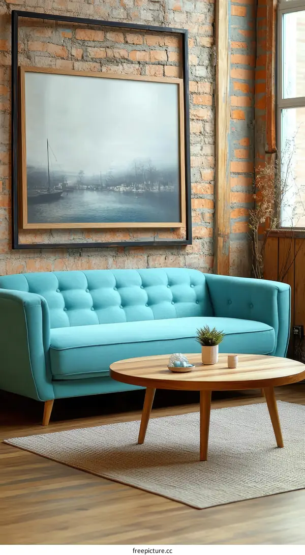 Cozy Living Room with Teal Sofa and Artwork