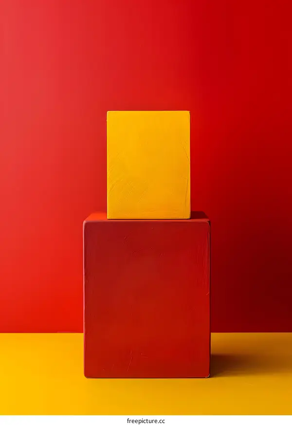 red and yellow cube on red and yellow background