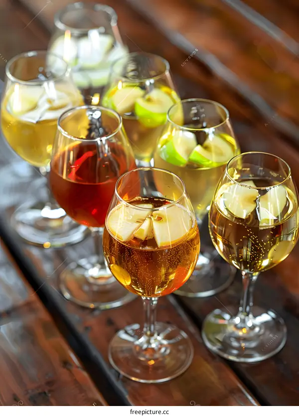 Apple Cider in Glasses on a Wooden Table