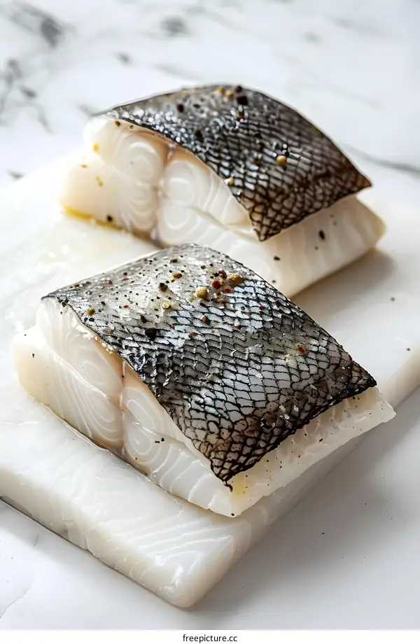 Fresh Cod Fillets with Seasoning on Marble