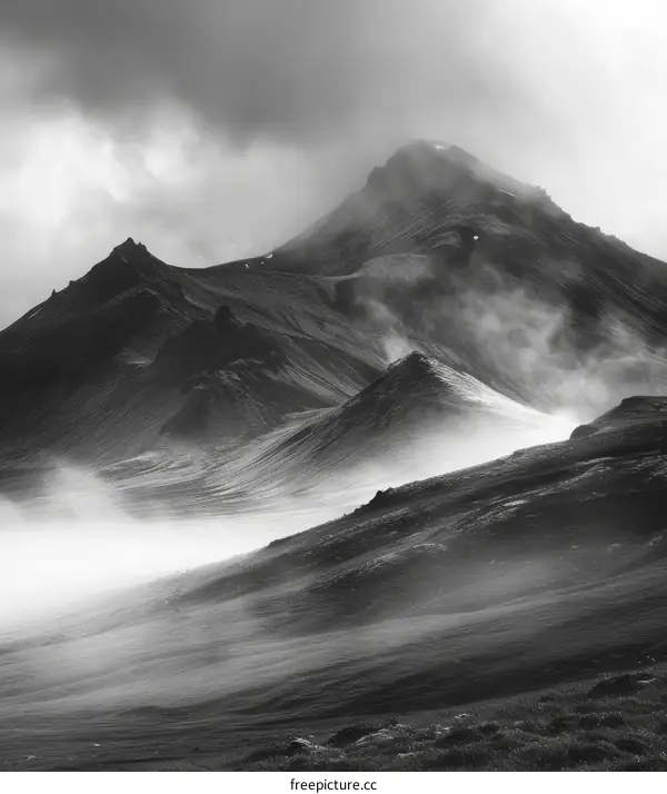 Foggy Mountain Landscape in Black and White