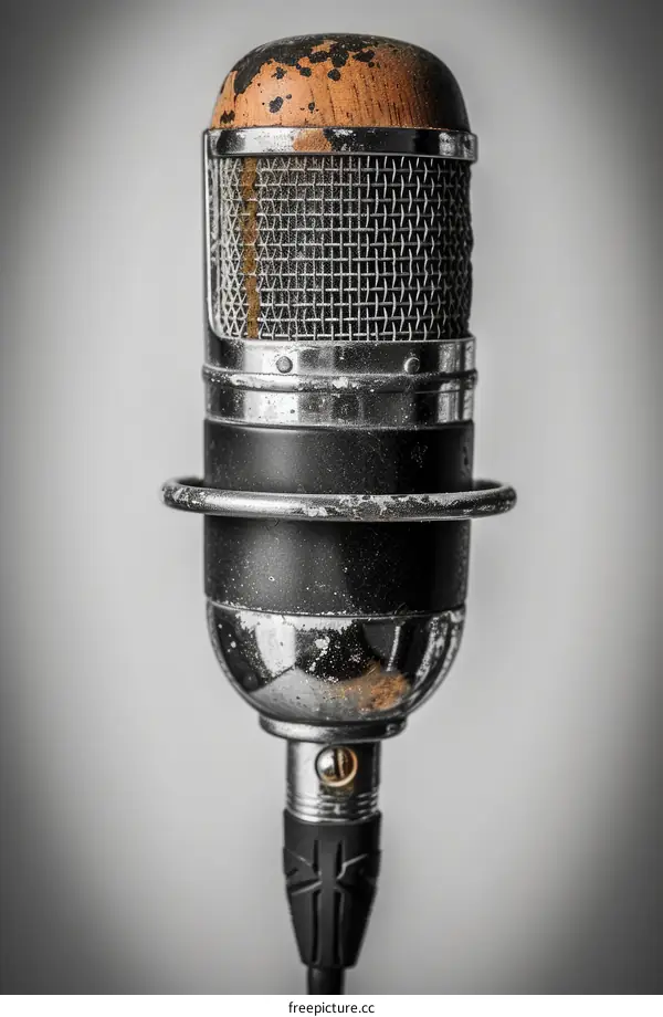 Close-up of a vintage microphone