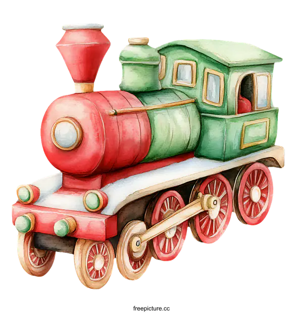 [Transparent Background PNG]Cute Watercolor Illustration of a Vintage Toy Train