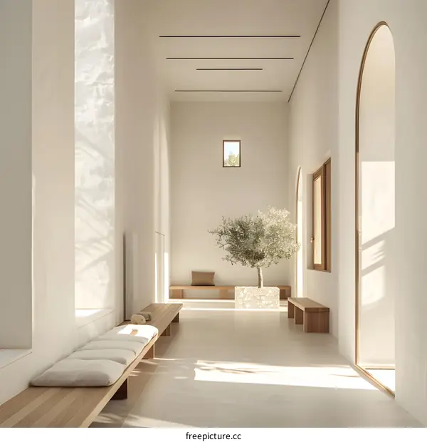 Minimalist Interior Design with Olive Tree and Natural Light