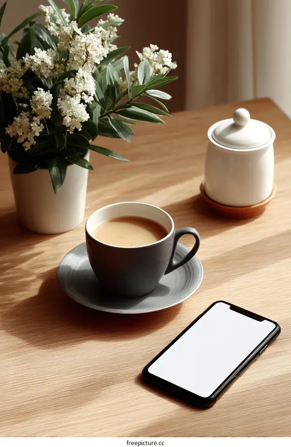 Cozy Morning Coffee Break on Wooden Table