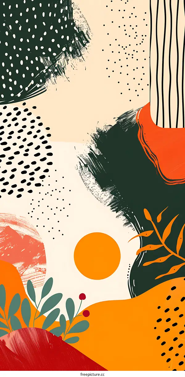 Abstract Art Design with Green and Orange Color Palette