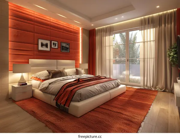 Modern Bedroom Interior Design in Orange and White