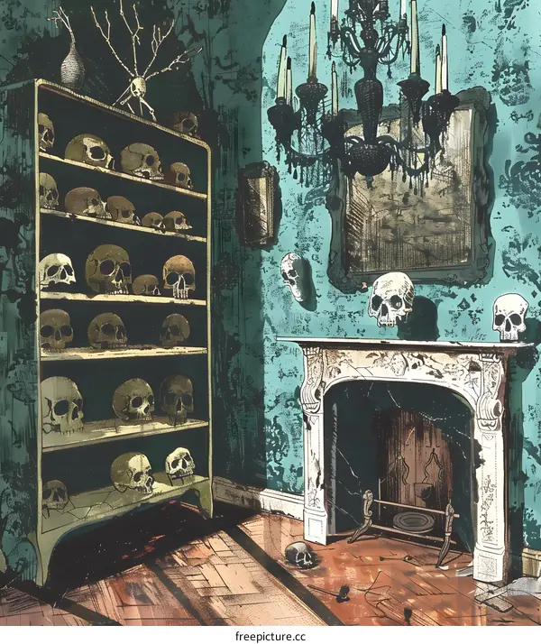 Haunted Room With Skulls And Fireplace