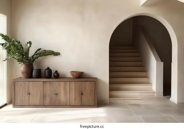 Minimalist Interior Design with Wooden Furniture and Plants