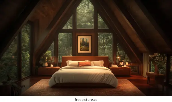 A Cozy Cabin Bedroom with Forest View