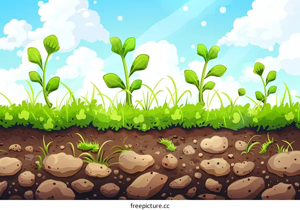 Cartoon Grass and Ground Seamless Background