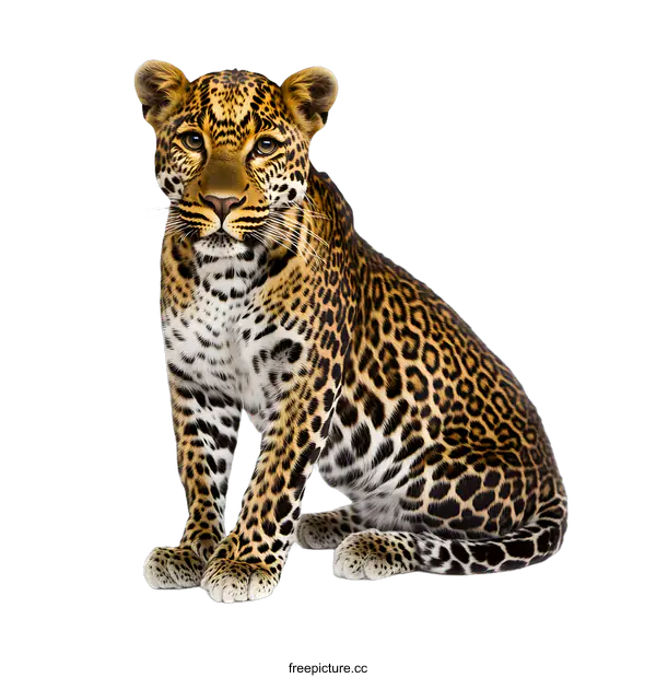 [Transparent Background PNG]Leopard Sitting on White Background