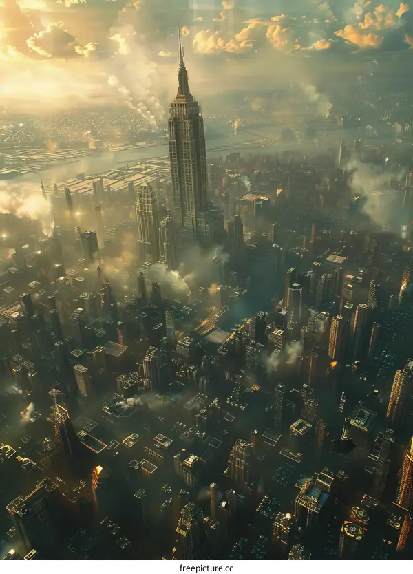 Futuristic Aerial View of a Metropolis Cityscape