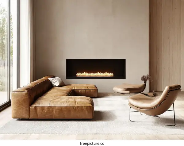 Modern Living Room Interior Design with Leather Furniture